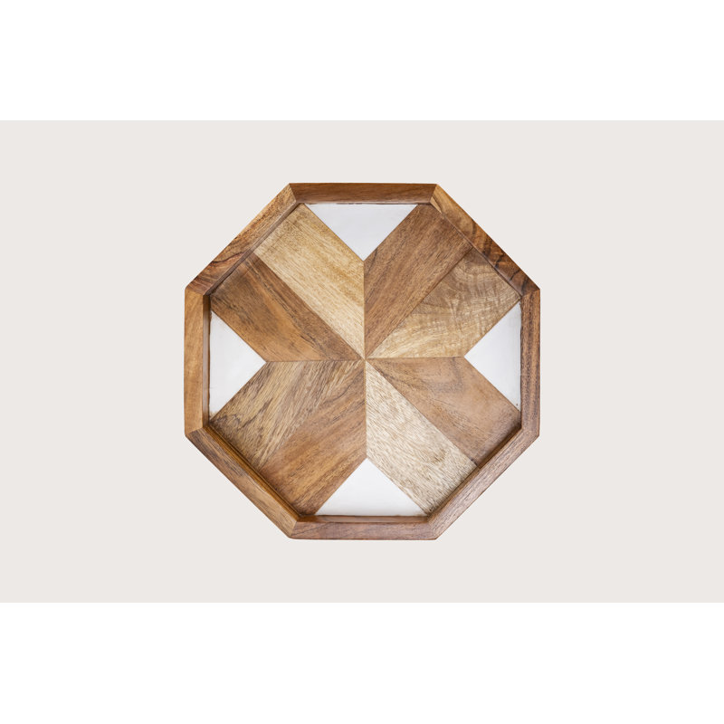 Petit plateau hexagonal en bois et émail, L 12 po x P 12 po x H 1,5 po