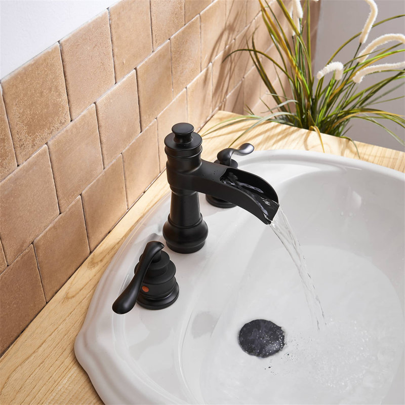 8 Inch Widespread Bathroom Faucet With Drain Assembly 3 Hole Waterfall Bathroom Sink Faucet 2 Handle Brass Bathroom Basin Taps With Valve