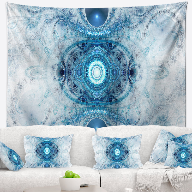 Tapisserie à motif fractal bleu ciel abstract, H 50 po x l 60 po