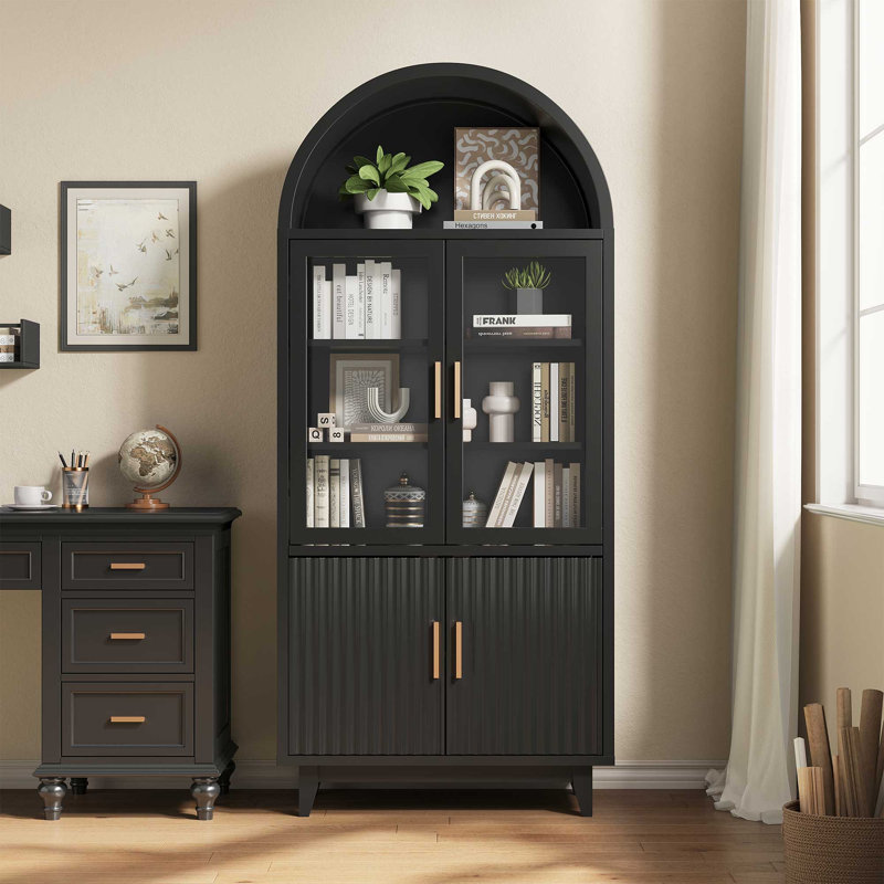 Grande armoire de rangement arquée 70,8 po, Doré, Noir