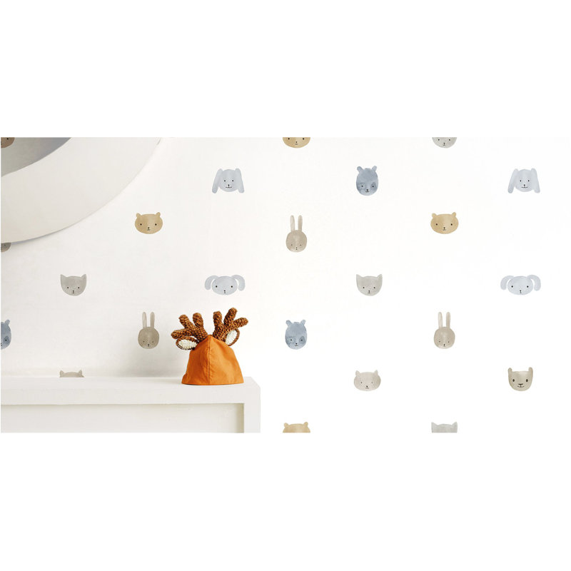 Little Explorers 2 Happy Animal Heads Wallpaper Roll, Blue