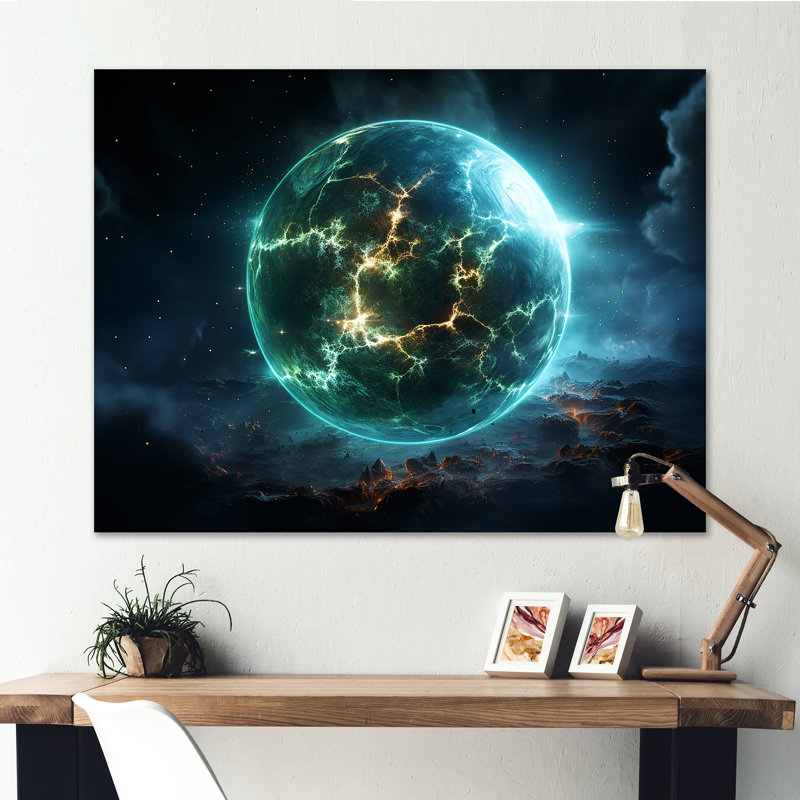 Vert et jaune, planète cosmique, art mural, Toile tendue, H 12 po x l 20 po x P 1 po