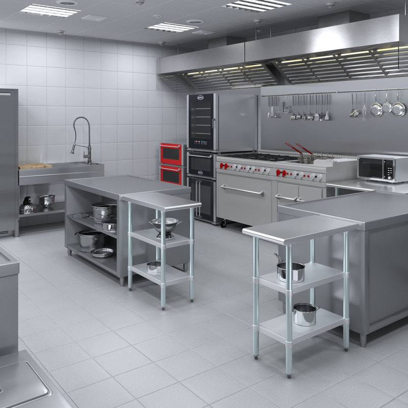 15" Stainless Steel Work Table with Galvanized Shelves