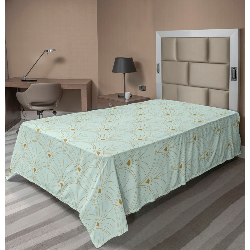 Polyester Floral Flat Sheet, Twin Flat Sheet, Mint Green/Sand Brown