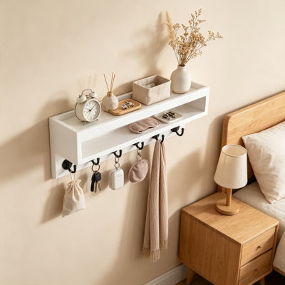 Porte-clés mural et boîte aux lettres avec boîte de rangement longue et 6 crochets, organisateur d'entrée pour manteau, laisse pour chien, lunettes de soleil et articles essentiels quotidiens, porte-clés en bois rustique pour la décoration intérieure