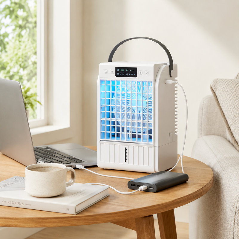 Mini refroidisseur d'air portatif 11,1 "H blanc ABS 4-en-1 avec réservoir 1,5L pour le bureau, la chambre à coucher