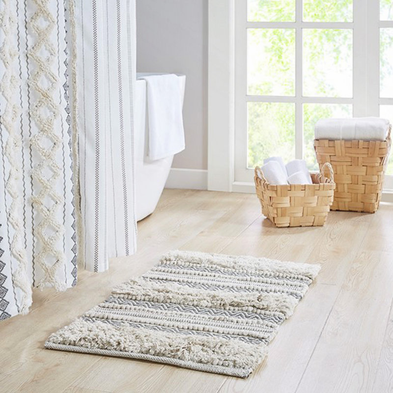Tapis de bain tissé à rayures texturées 22 po x 58 po, Ivoire ivoire