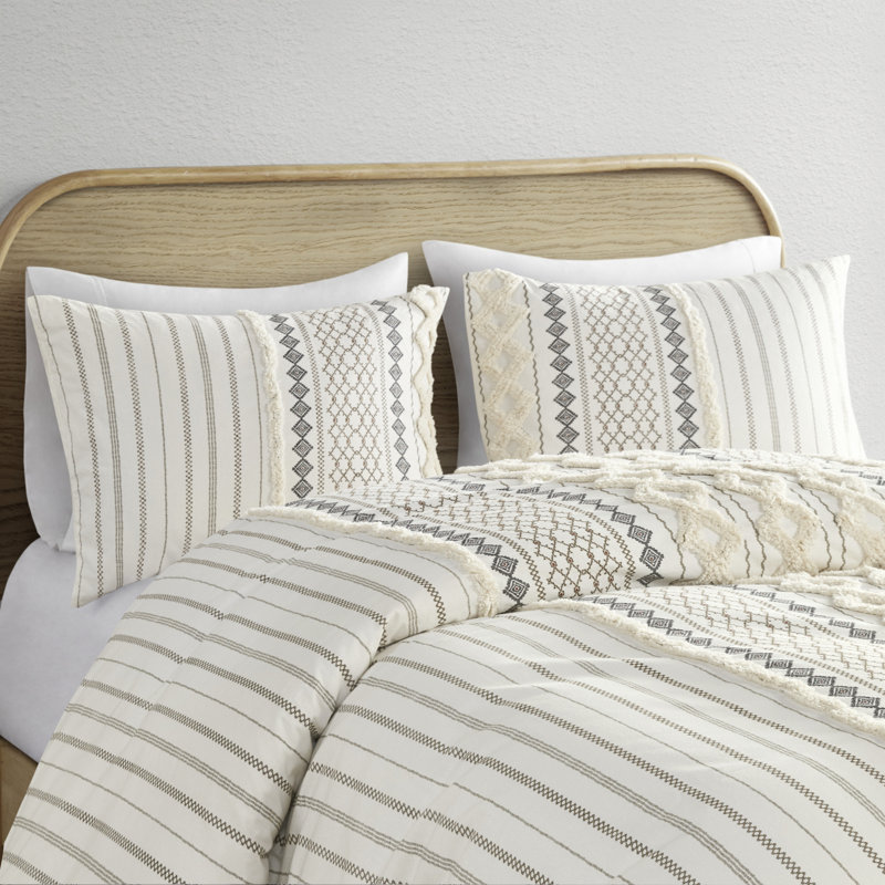 Ivory King Cotton Reversible Comforter Set with Chenille