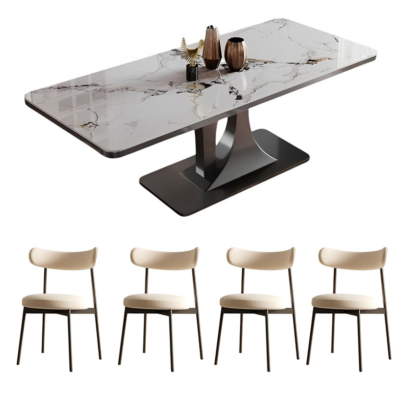 Ensemble de table de salle à manger rectangulaire et chaises, H 29,52 po x L 70,86 po x l 35,43 po