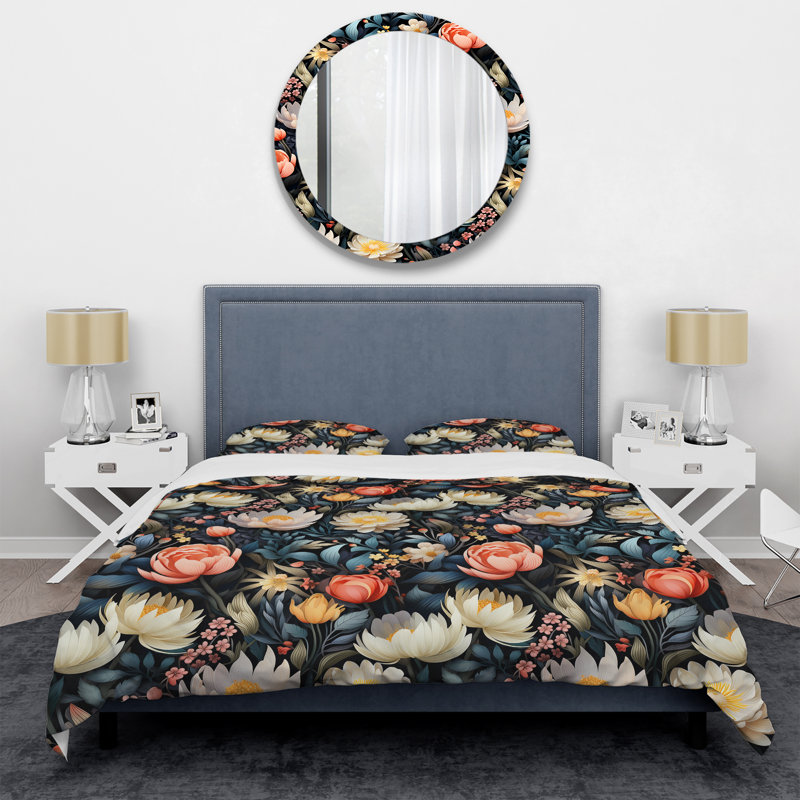 Mystical Floral Pattern III - Ensemble de housse de couette à motif floral, Housse de couette pour très grand lit et 2 très
