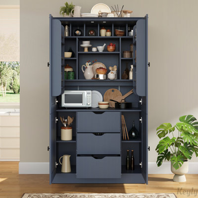70.9" Tall Freestanding Pantry Cabinet with Workstation and Wine Rack