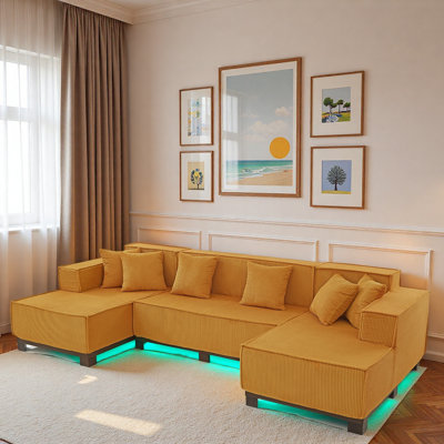 Canapé modulaire moderne en forme de U avec bande lumineuse à DEL RVB et 6 coussins