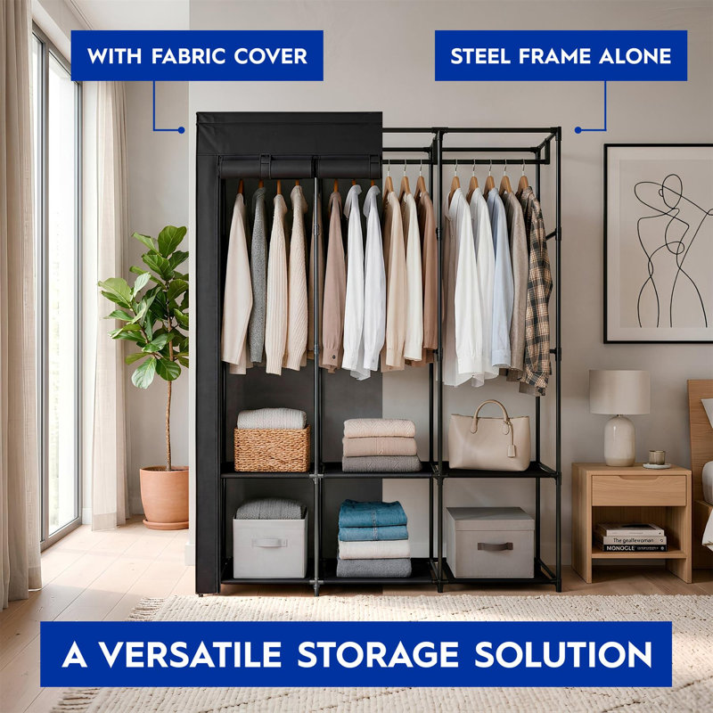 Metal Wardrobe, Black, 130cm (W)