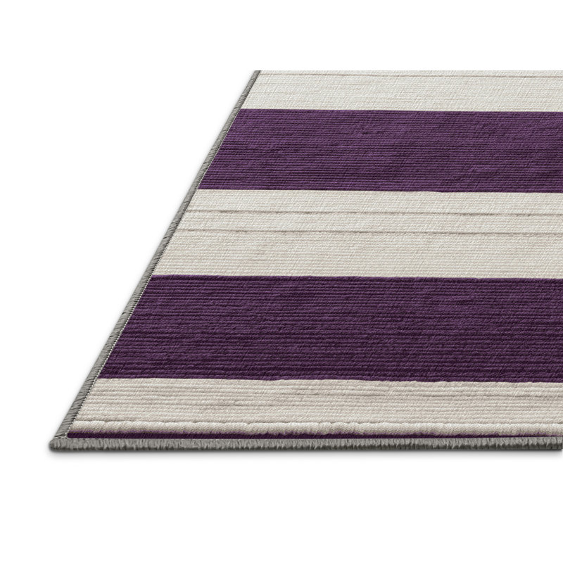 Tapis gris à rayures horizontales lavable à la machine, Rectangle 5 pi x 7 pi