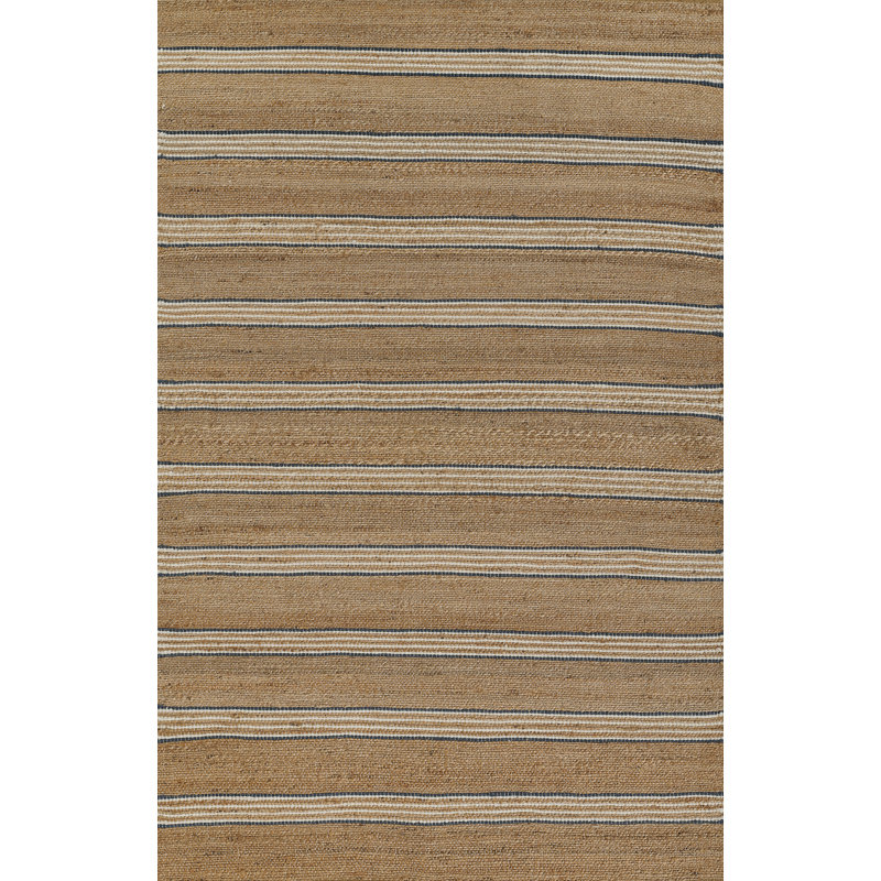 Blue and Brown Wool Stripe 10' x 14' Handmade Rug