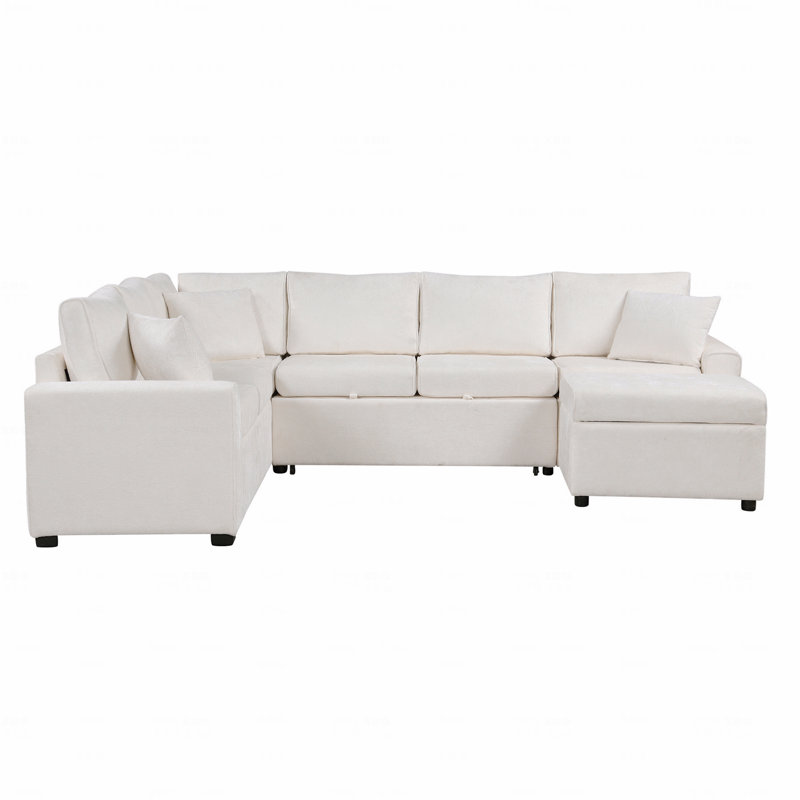 Divan-lit, canapé-lit modulaire de base de 112,2 po avec repose-pieds avec rangement, trois coussins décoratifs et dispositifs de chargement