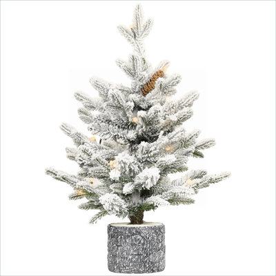 Prelit Artificial Christmas Tree 4.5FT White-Toned Mixed PE PVC with Warm LED Lights for Tabletop Entryway Small Space Holiday Decor