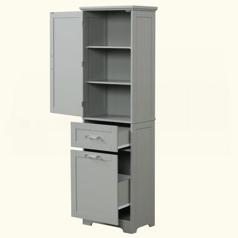 Tall Bathroom Storage Cabinet, Freestanding Storage Cabinet With Two Different Size Drawers And Adjustable Shelf, MDF Board With Painted Finish