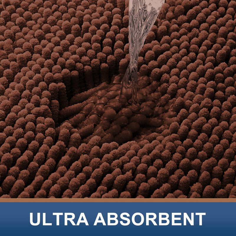 Chenille Non-Slip Non-Slip Bath Mat, Brown, 60cm L x 40cm W