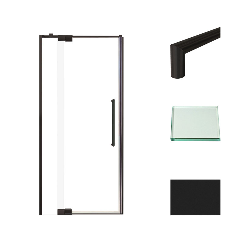 Porte de douche pivotante demi-cadre l 32 po x H 76 po avec technologie TruMotion, Noir mat