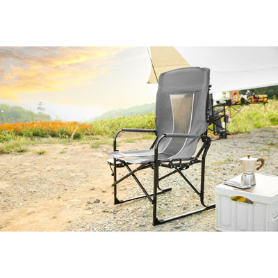 Oversized Portable Camping Chair With Side Table - Heavy Duty Folding Directors For Fishing, Picnic Grey Lawn, Picnic, Beach Fishing