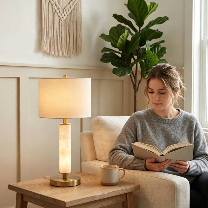 Dimamble Desk Lamp With USB Charging,Marble Pole
