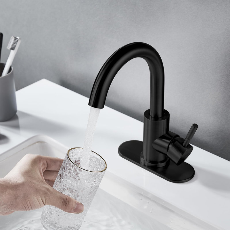Single-Hole Single-handle Bathroom Faucet with Drain Assembly, Matte Black