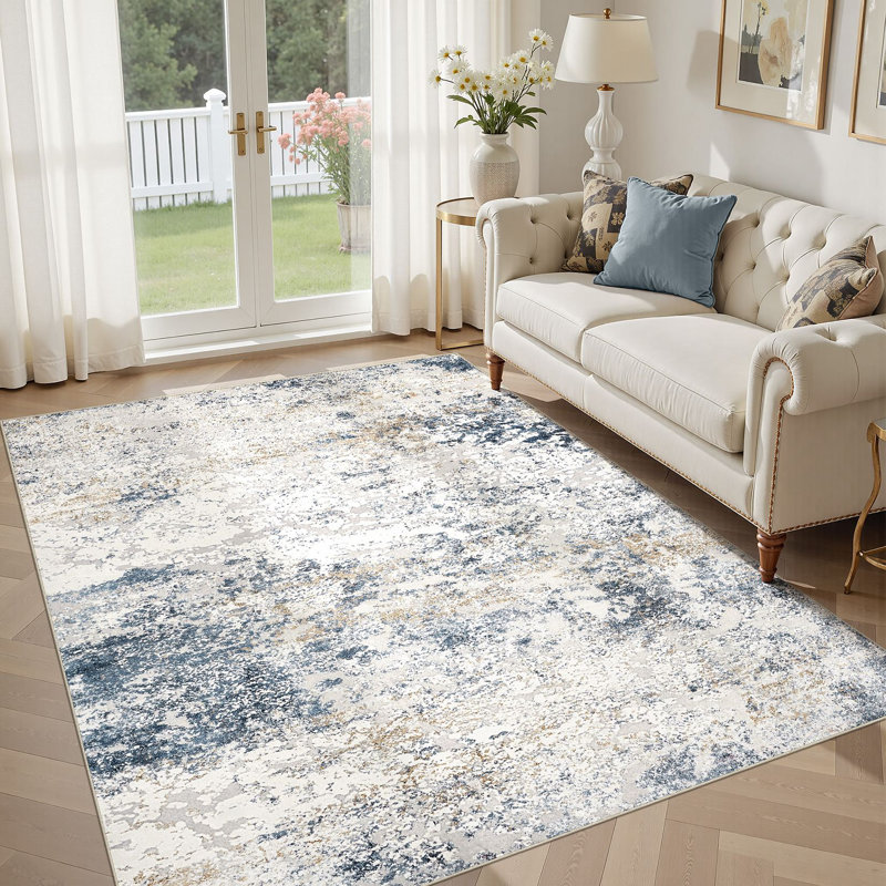 Dagmar Abstract Area Rug Machine Washable Modern Low-Pile Carpet for Living Room, Bedroom Office, Rectangle 5' x 7'
