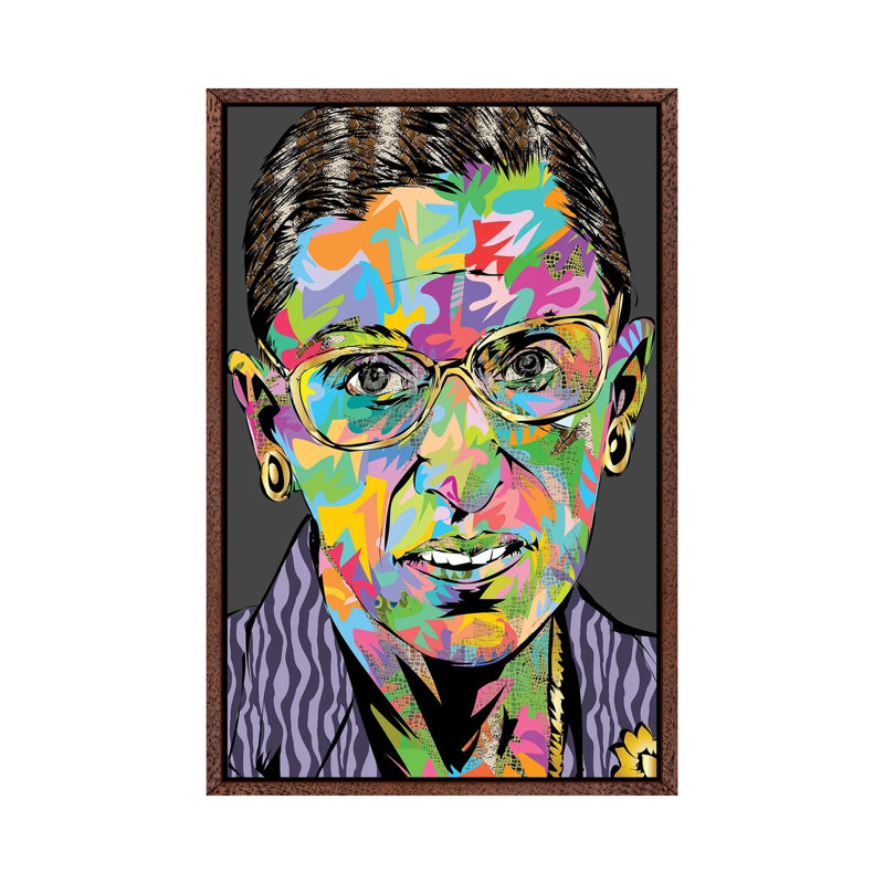 RBG RIP 1 Piece Painting on Canvas, 152.4cm H x 101.6cm W x 3.81cm D, Classic Brown Wood Floater Framed