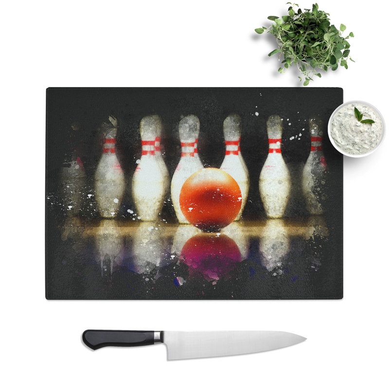 Ten Pin Bowling Paint Splash Chopping Board, 28.5cm W x 39cm L