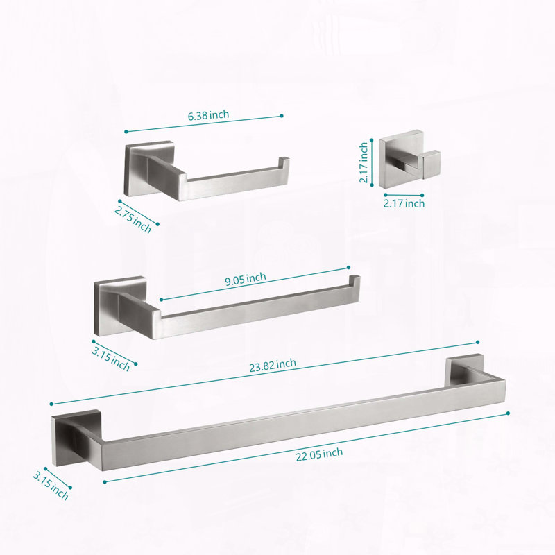4-Piece Stainless Steel Bathroom Hardware Set, Brushed Nickel
