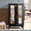 Vitrine avec portes en verre trempé, vitrine éclairée avec panneau arrière en miroir, armoire d'appoint-838239635