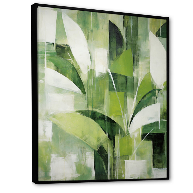Abstrait, plantes vertes, minimalisme, collage rétro - plantes, art sur toile, H 32 po x l 16 po x P 1 po