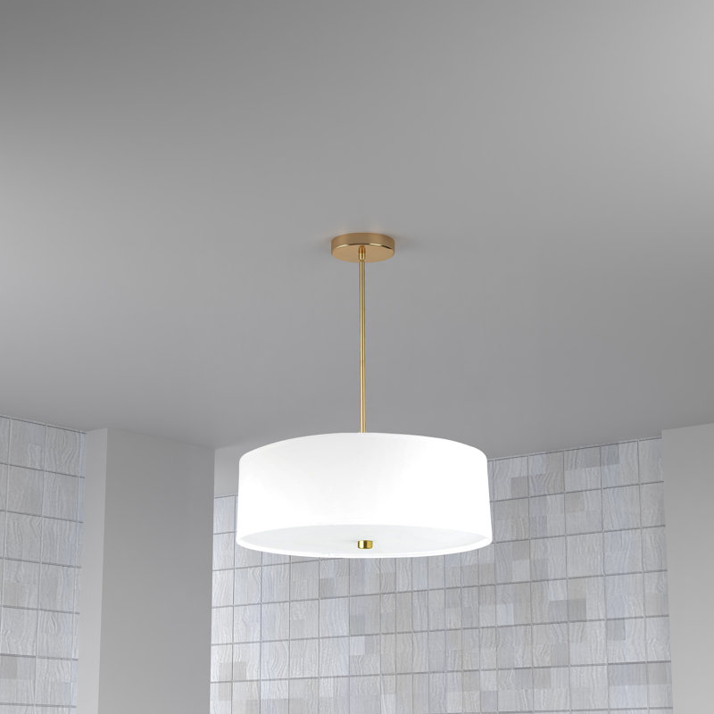 Lustre tambour 4 lumières à abat-jour Tess, Laiton vieilli, Blanc