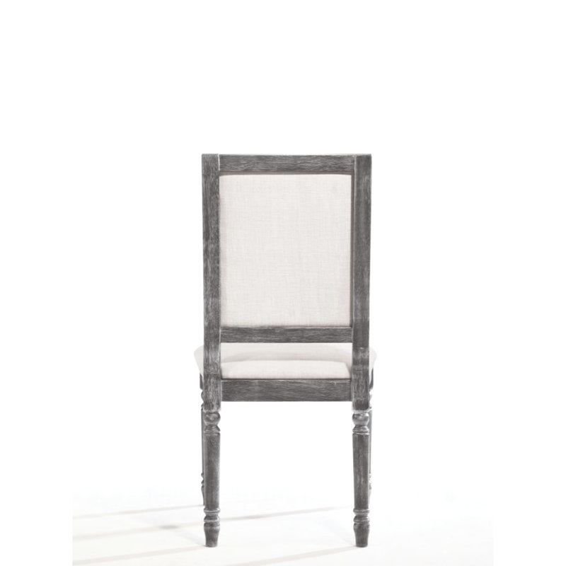 Ensemble de 2 chaises d'appoint classiques grises, siège et dossier rembourrés en lin crème, structure en bois avec pieds tournés, pour rafraîchir votre salle à manger.