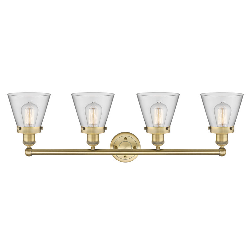 Éclairage pour meuble-lavabo de salle de bain 4 lumières Edison Cone, Clair, Laiton brossé