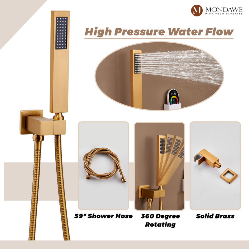 AquaRhapsody Thermostatic Complete Shower System with Rough in-Valve, Brushed Gold