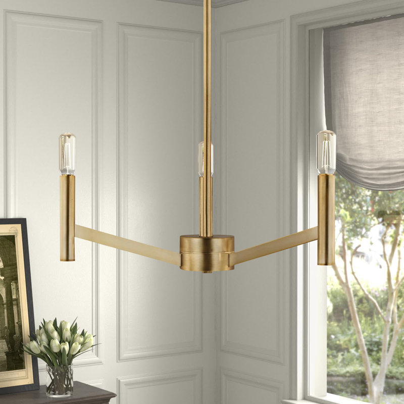 Lustre classique / traditionnel à 3 lumières Lovett, Laiton satiné, Non