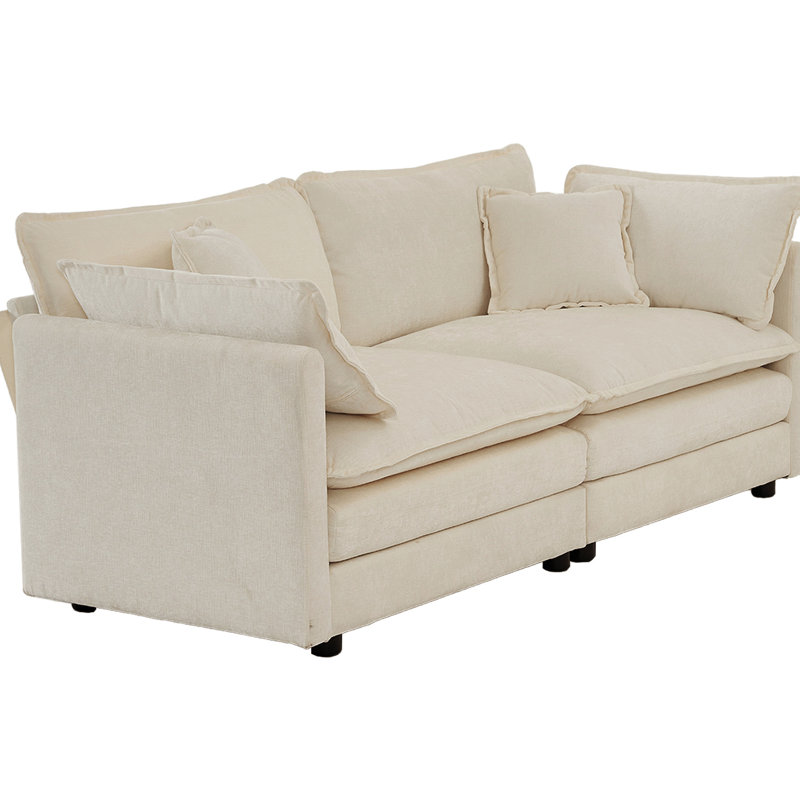 Chenille beige contemporaine - Structure en bois et rembourrage respirant 2 sièges avec coussins 2 4 inclus, fabrication solide et solide, tissu, zone de confort