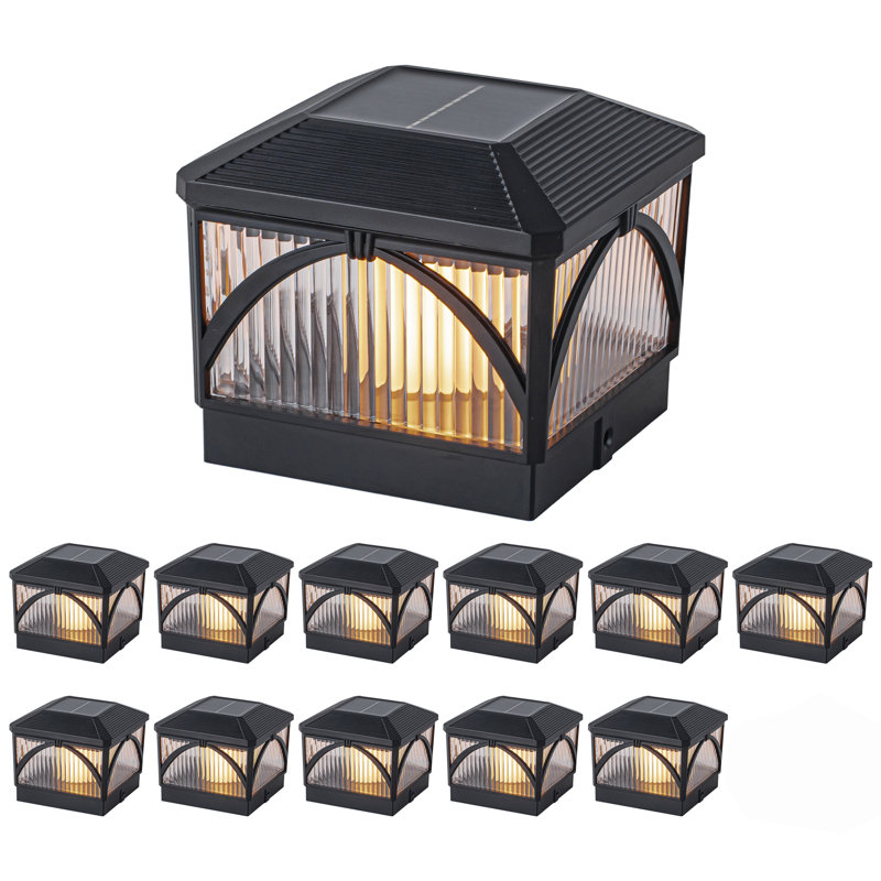 Black Led Solar Led Post Cap Light With Flame Flicker And Standard Mode, Matte Black