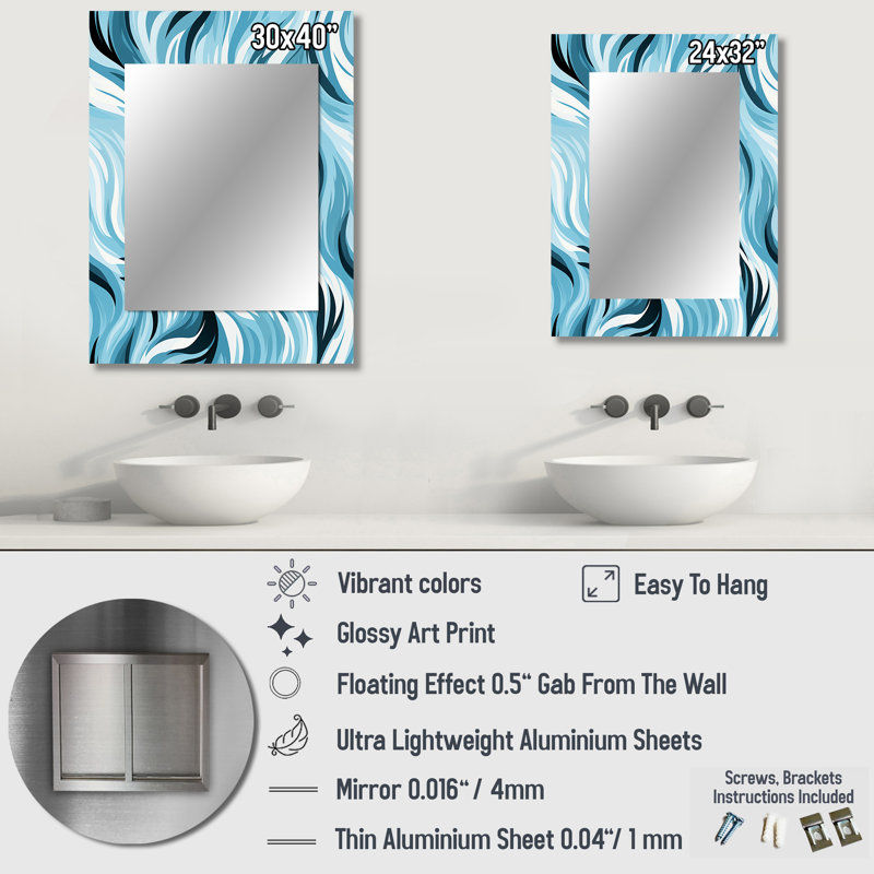 Parkton bleu et blanc, harmonie abstraite de zèbre - miroir mural abstrait unique, 32 po x 24 po