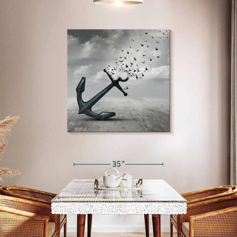 Ancre et oiseaux, H 39 po x l 39 po