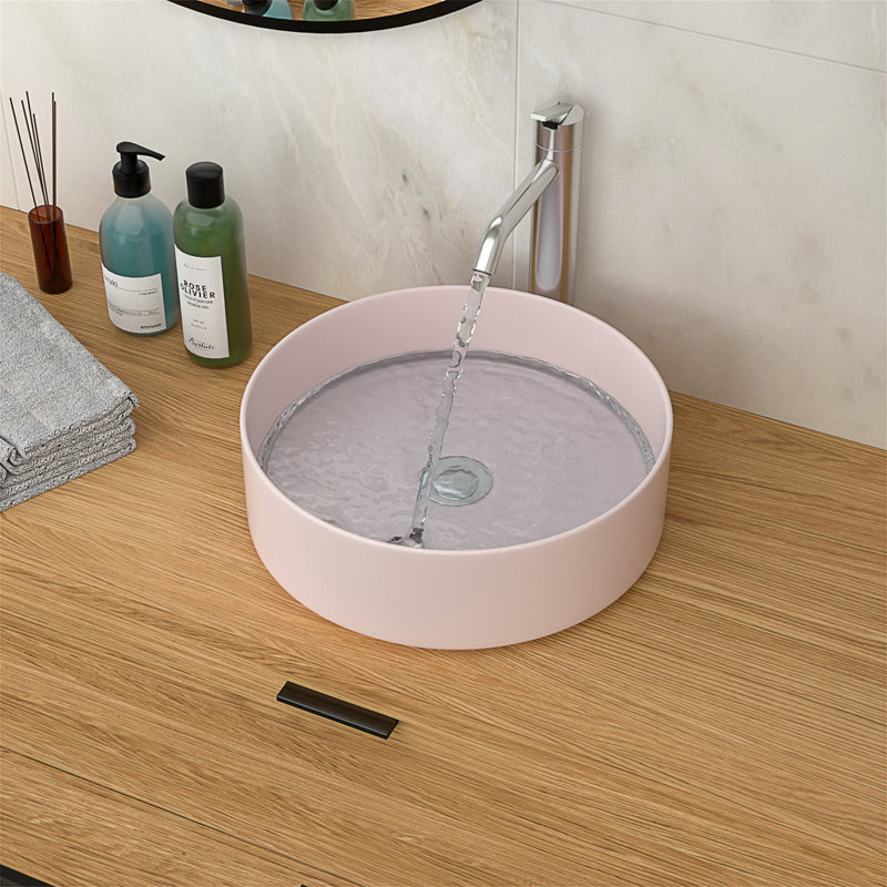 15.75"X15.75" Pink Ceramic Vessel Bathroom Sink, Pink