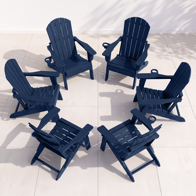 6-Piece Folding Adirondack Chair Set – All-Weather HDPE Outdoor Lounge Chairs with Cup Holders, Classic Firepit Seating for Patio, Backyard, Deck, or Garden