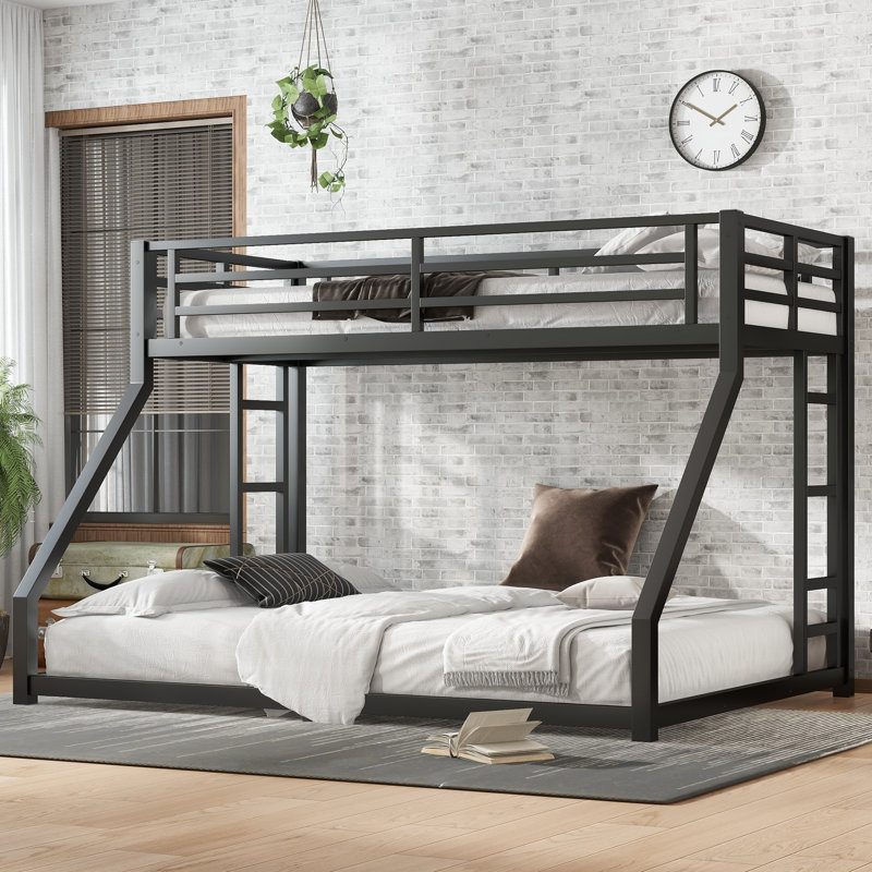  Metal Bunk Bed - Noise Reduced Design for Teens & Adults, No Box Spring Needed, Black, Full XL Over Queen
