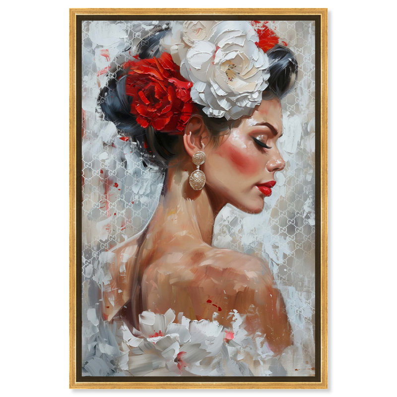 «With Elegant Floral Canvas Glam Women» par Art Remedy, Cadre argenté, H 25 po x l 17 po