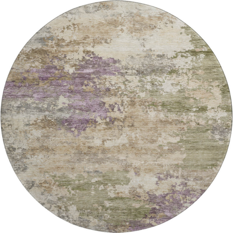 Premium Machine Washable Mayfield AMF2068 Abstract Rug, Beige, 8' Round