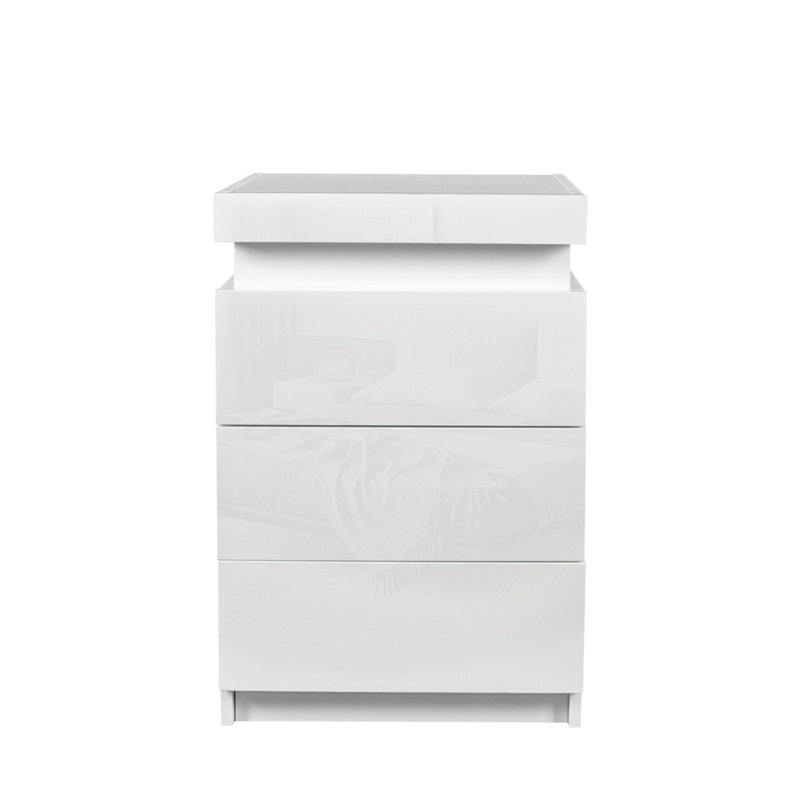 Table de chevet 3 tiroirs Bienek, Blanc