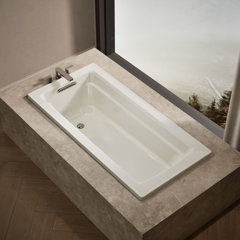 Archer 66" x 32" Drop In Soaking Acrylic Bathtub, Biscuit