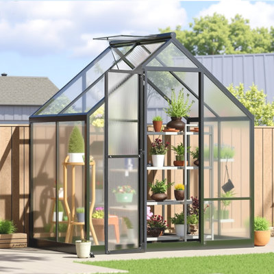 Serre de jardin robuste en polycarbonate à parois doubles de 10 mm x 10 pi avec cadre en aluminium résistant au vent de 45 mi / h et évent de toit